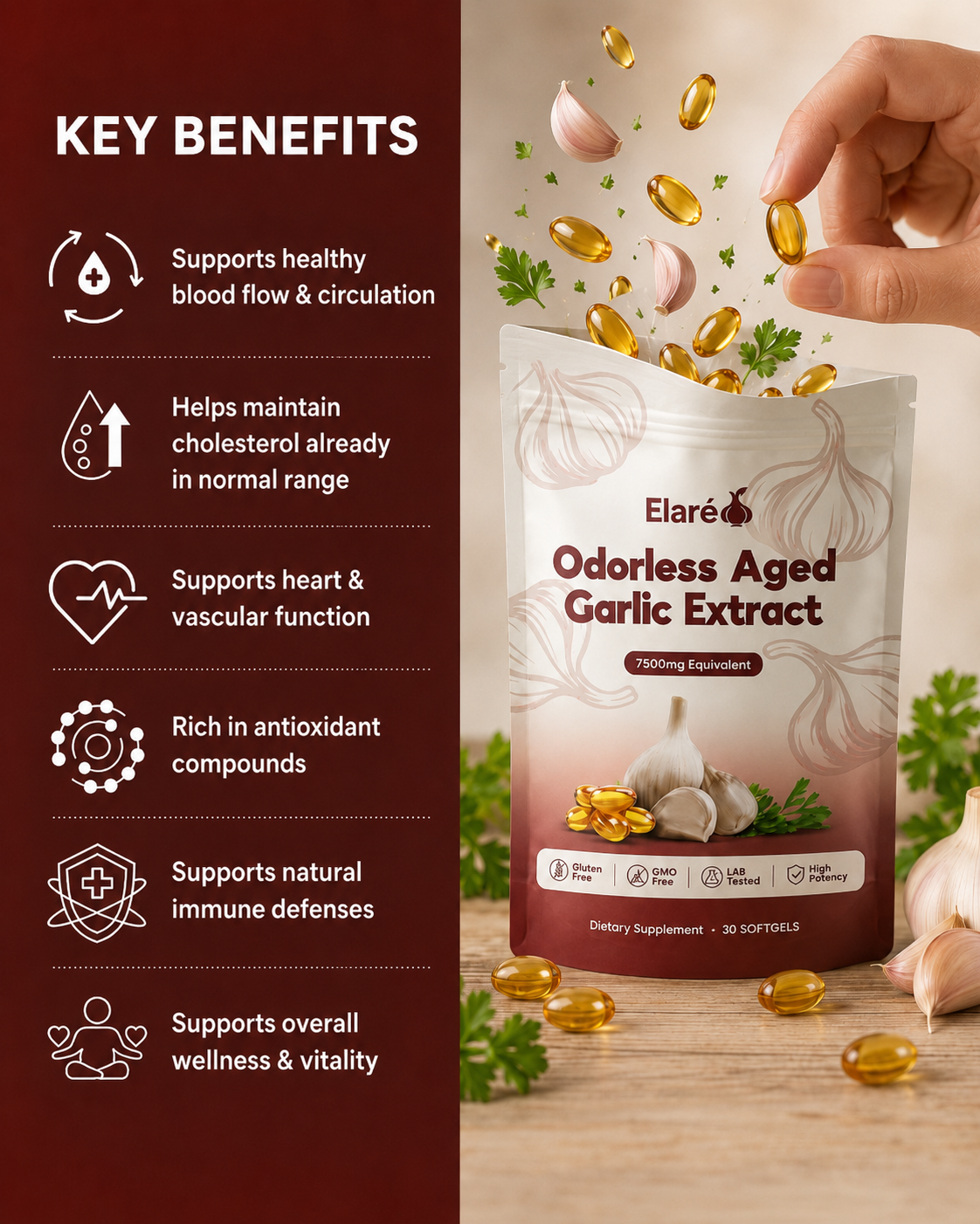 Aged Garlic Extract – 7500mg Odorless Softgels