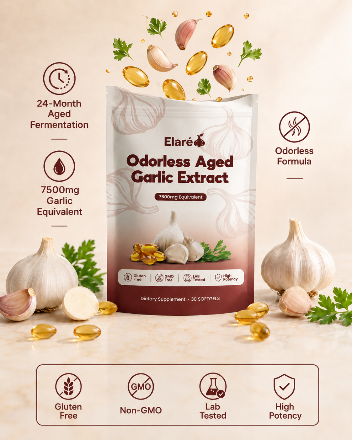 Aged Garlic Extract – 7500mg Odorless Softgels